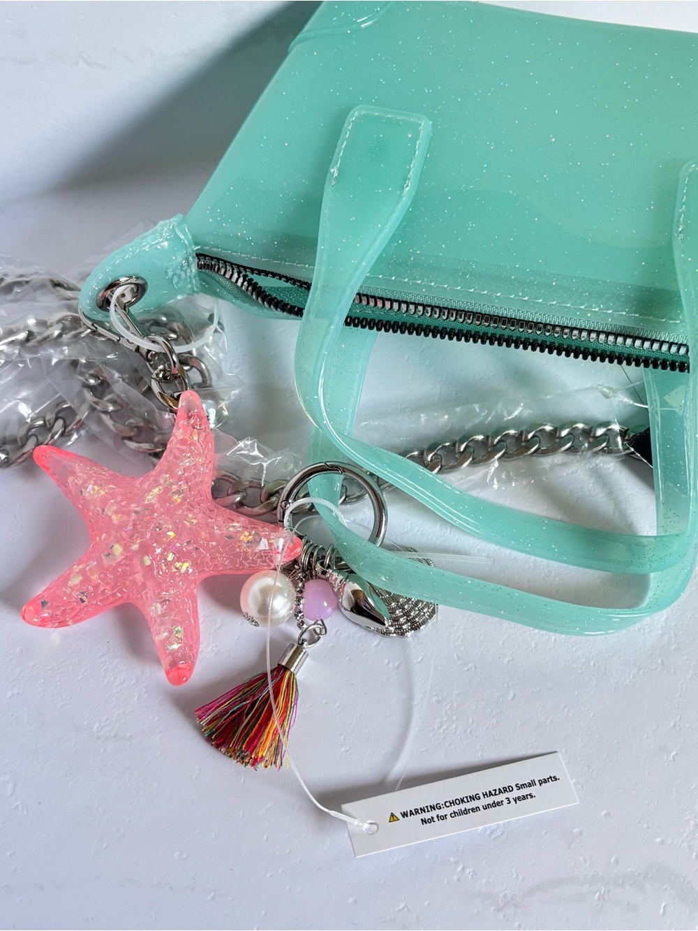 NWT Madden Girl Jelly Mint Mini Tote with Pink Starfish Seashell Charm
